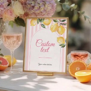 Affiche Panneau de table Coquette Lemon Pink Baby Shower
