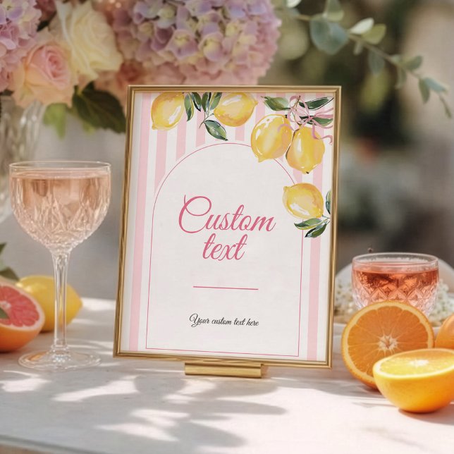 Affiche Panneau de table Coquette Lemon Pink Baby Shower (Créateur téléchargé)