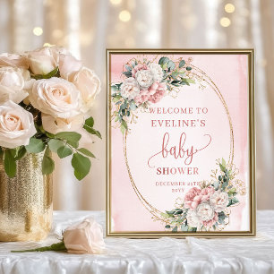 Affiche Panneau de table de bienvenue floral Rose Gold pou