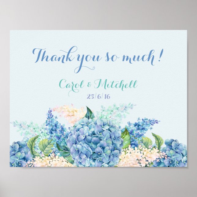 Affiche Panneau de table de cadeaux de mariage Hydrangeas  (Devant)