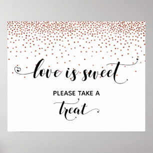Affiche Panneau de table de dessert d'amour Cœurs & Cuivre