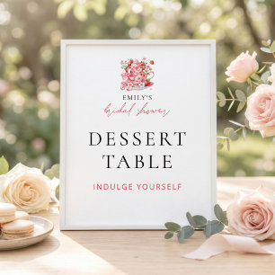 Affiche Panneau de table de dessert de théière en fraise p
