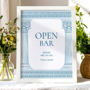 Affiche Panneau de table de fête de bar ouvert en bleu