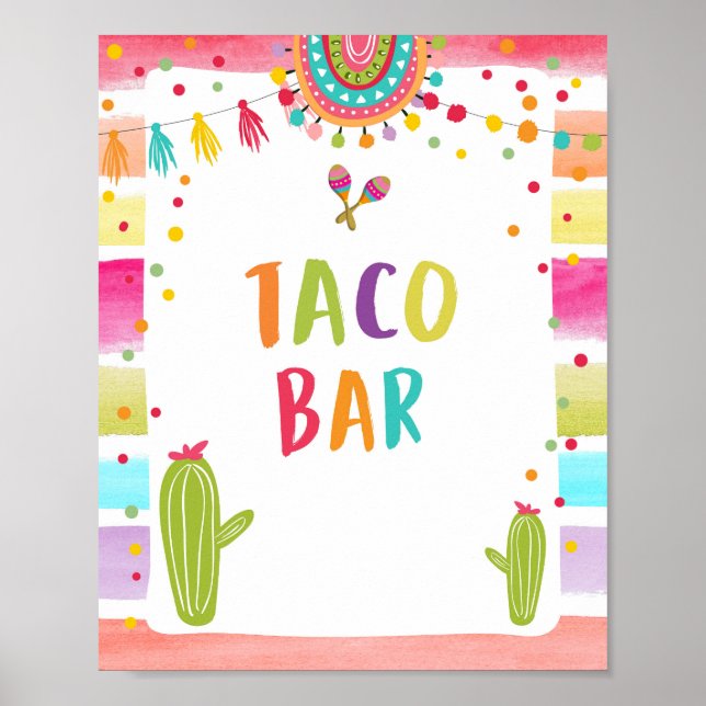 Affiche Panneau de table de fête mexicaine Taco Bar Cactus (Devant)