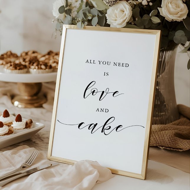 Affiche Panneau de table de mariage Amour et gâteau tout c (Créateur téléchargé)