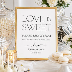 Affiche Panneau de table de mariage Love is Sweet en noir