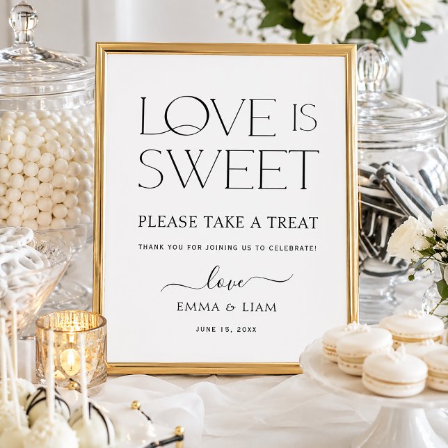 Affiche Panneau de table de mariage Love is Sweet en noir (Créateur téléchargé)