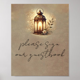 Affiche Panneau de table de mariage rustique lanterne bron
