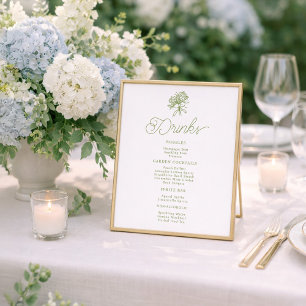 Affiche Panneau de table de menu de boissons à l'hortensia