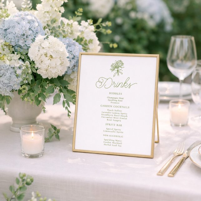 Affiche Panneau de table de menu de boissons à l'hortensia (Créateur téléchargé)