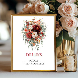 Affiche Panneau de table élégant Boho Deep Red Eucalyptus