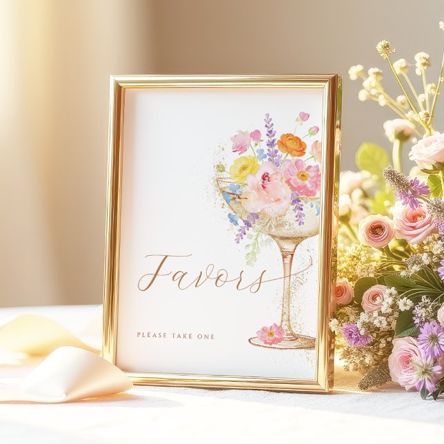 Affiche Panneau de table Fleurs colorées & Prosecco (Créateur téléchargé)