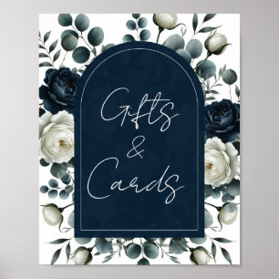 Affiche Panneau de table Fleurs foncé bleu et blanc Cadeau