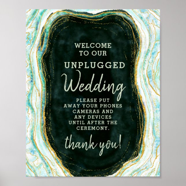 Affiche Panneau de table Mariage turquoise vert et or débr (Devant)
