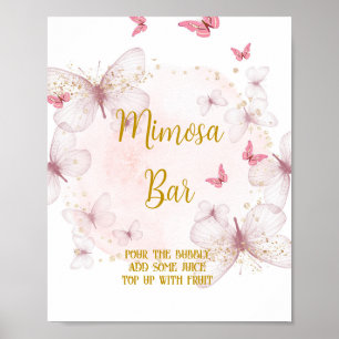 Affiche Panneau de table Mimosa Bar Anniversaire rose et o
