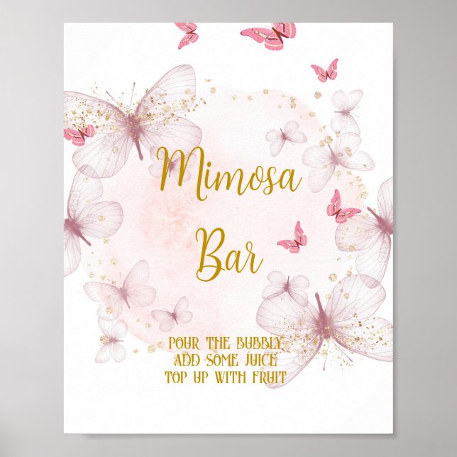 Affiche Panneau de table Mimosa Bar Anniversaire rose et o (Devant)