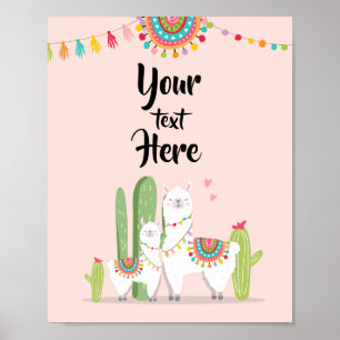 Affiche Panneau de table personnalisé Llama Fiesta Baby Sh