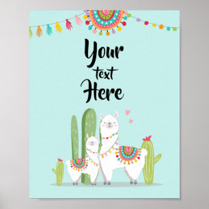 Affiche Panneau de table personnalisé Llama Fiesta Baby Sh
