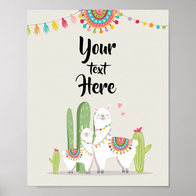 Affiche Panneau de table personnalisé Llama Fiesta Baby Sh (Devant)