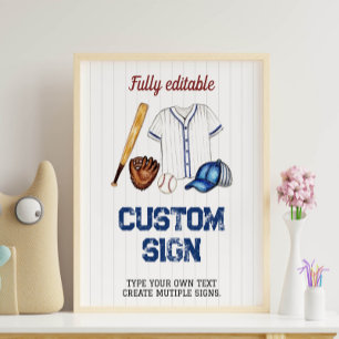 Affiche Panneau de table personnalisée Baseball fête d'ann