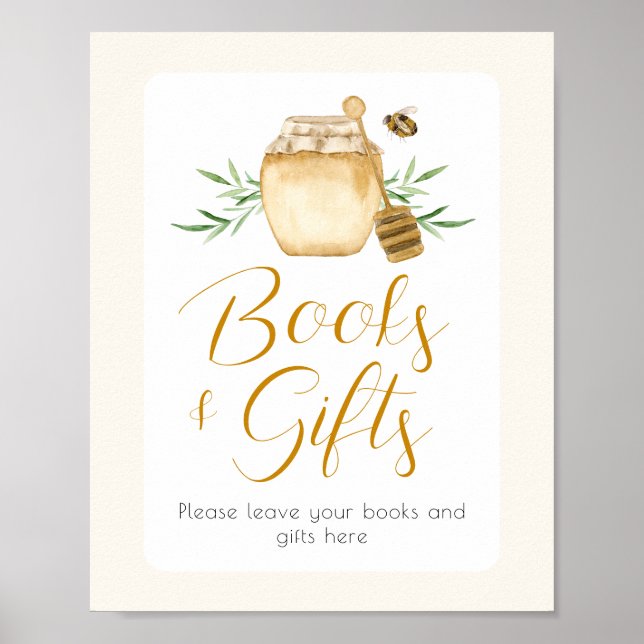 Affiche Panneau de table pour Baby Shower Honey Bee Books  (Devant)