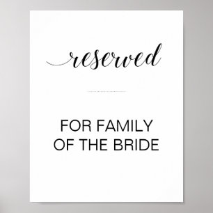 Affiche Panneau de table réservée écriture noire Mariage