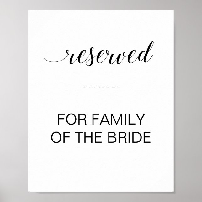 Affiche Panneau de table réservée écriture noire Mariage (Devant)