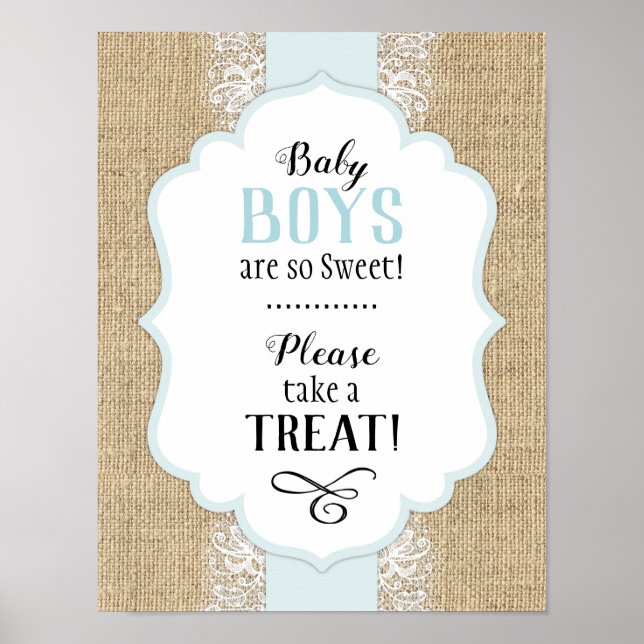 Affiche Panneau de table Rustique Burlap and Lace Boy Baby (Devant)