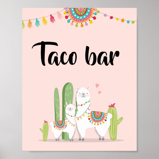 Affiche Panneau de table Taco Bar Snack Fiesta Llama Baby  (Devant)