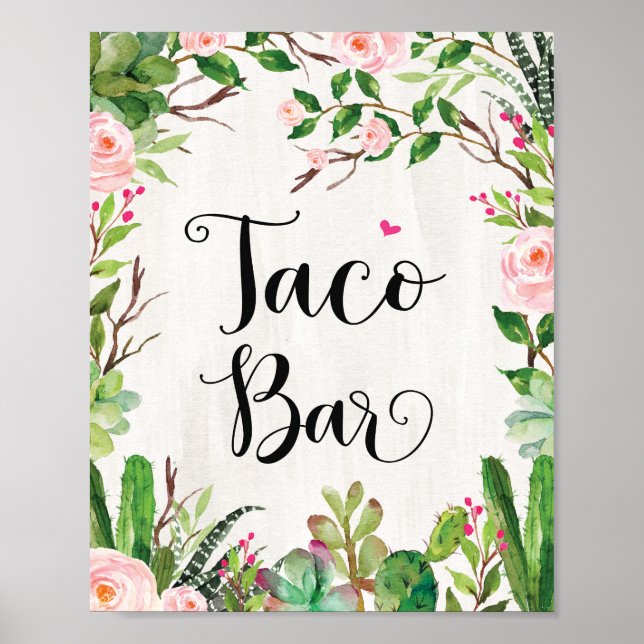 Affiche Panneau de Taco Bar Signe Fiesta Cactus Floral Sho (Devant)