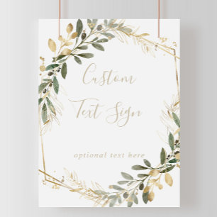 Affiche Panneau de texte personnalisé de verdure dorée géo