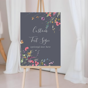 Affiche Panneau de texte personnalisé Fleurs sauvages Bleu