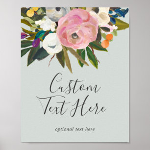 Affiche Panneau de texte personnalisé floral peint