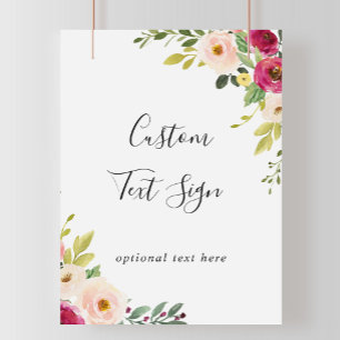 Affiche Panneau de texte personnalisé floral rose verdure