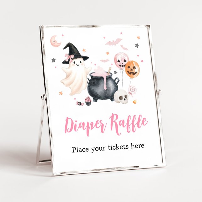 Affiche Panneau de tirage au sort de couche Bébé fantôme r (Girl Little Boo Baby Shower Diaper Raffle Sign)