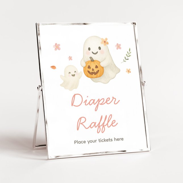 Affiche Panneau de tirage au sort de couche Halloween Pink (Pink Halloween Little Boo Baby Shower Diaper Raffle Sign)