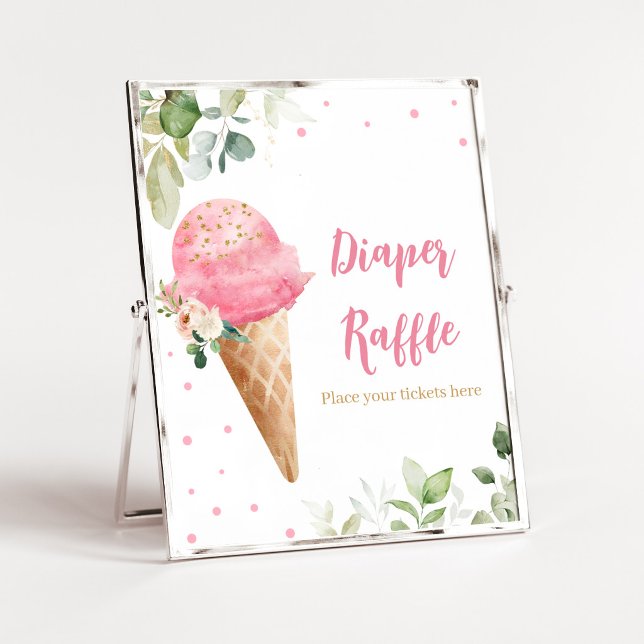 Affiche Panneau de tirage au sort de couche pour Baby Show (Girl Ice Cream Baby Shower Diaper Raffle Sign)