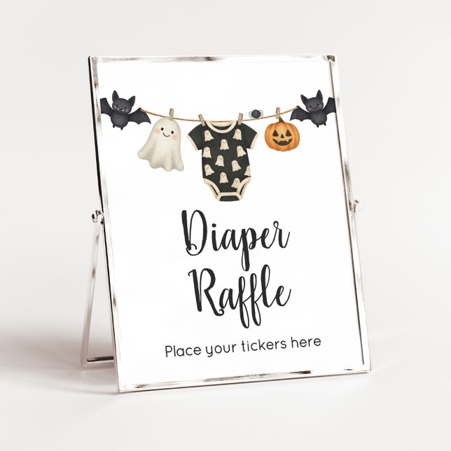 Affiche Panneau de tirage au sort de couche pour bébé Litt (Halloween Little Boo Clothesline Baby Shower Sign)
