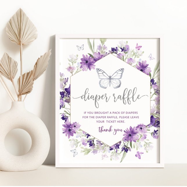 Affiche Panneau de tombola papillon à fleurs violettes (Créateur téléchargé)