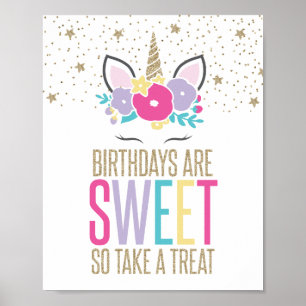 Affiche Panneau de traitement d'anniversaire de la licorne