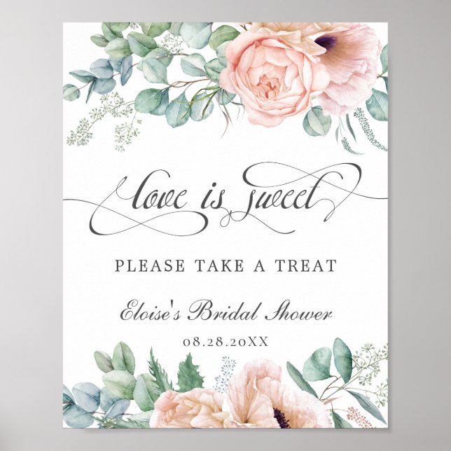 Affiche Panneau de traitement floral rose Love is Sweet (Devant)