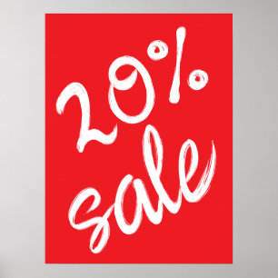 Affiche Panneau de vente 20%, 18x24 rouge en vente