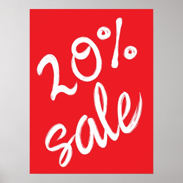 Affiche Panneau de vente 20%, 18x24 rouge en vente (Devant)