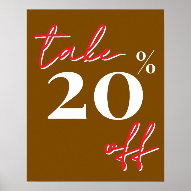 Affiche Panneau de vente à 20% de réduction, Vente Marron (Devant)