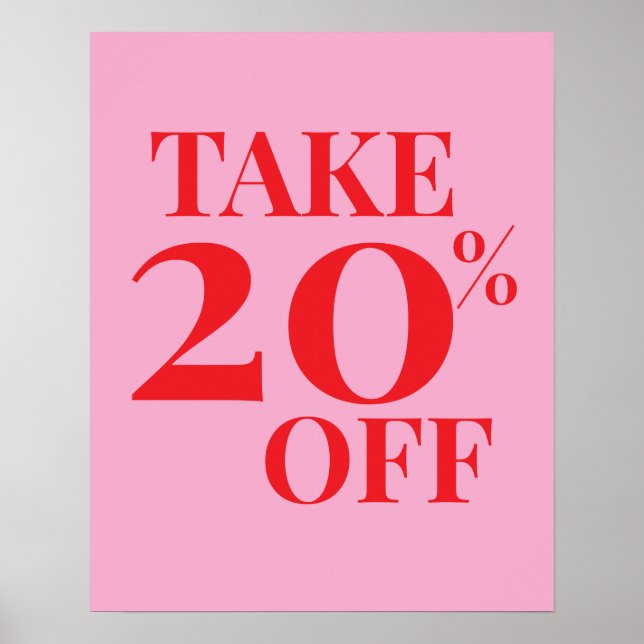 Affiche Panneau de vente de 20 % de réduction, vente rose  (Devant)