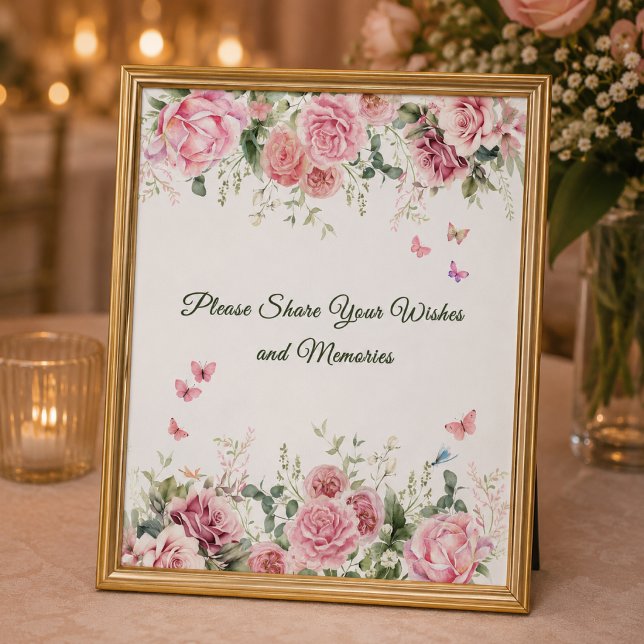 Affiche Panneau de vœux et de souvenirs floraux blancs (Elegant wishes and memories sign for a beautiful 18th birthday celebration)