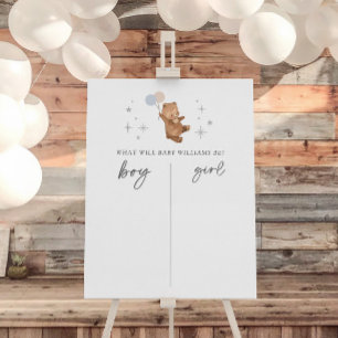 Affiche Panneau de vote Teddy Bear Balloons Gender Reveal