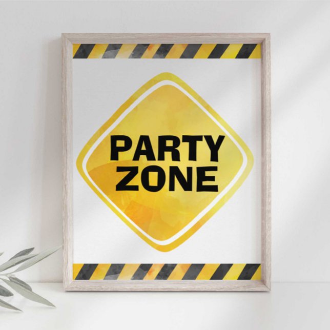 Affiche Panneau de zone de fête de camion de construction (Créateur téléchargé)