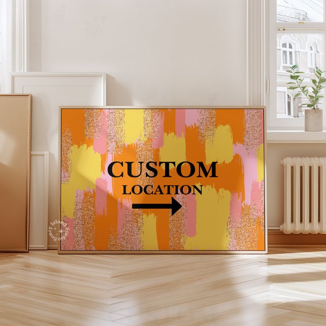 Affiche Panneau d'emplacement personnalisé College Dorm De (Custom Location Sign Preppy Dorm Decor Yellow)