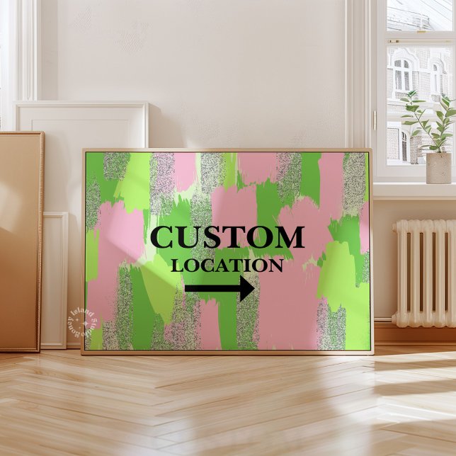 Affiche Panneau d'emplacement personnalisé Préppy Dorm Déc (Custom Location Sign Preppy Dorm Decor Green/Pink)